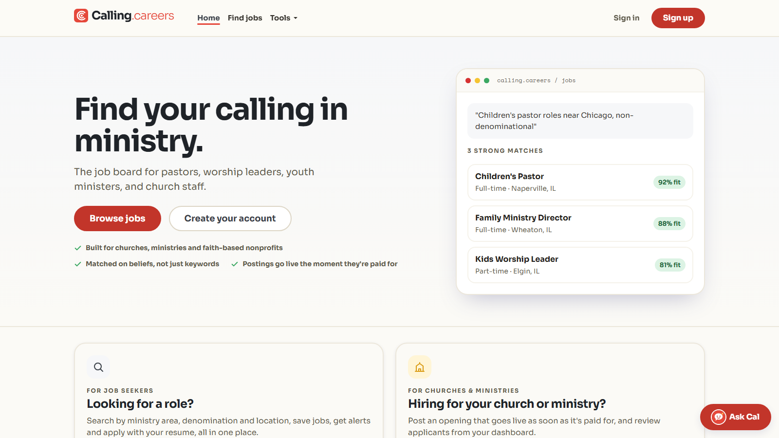 Calling.careers homepage